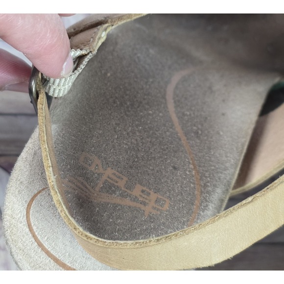 Dansko Thea Wooden Sandals Size 40 US 9 Green Tan Leather Clogs Mary Jane Heels - Picture 9 of 9